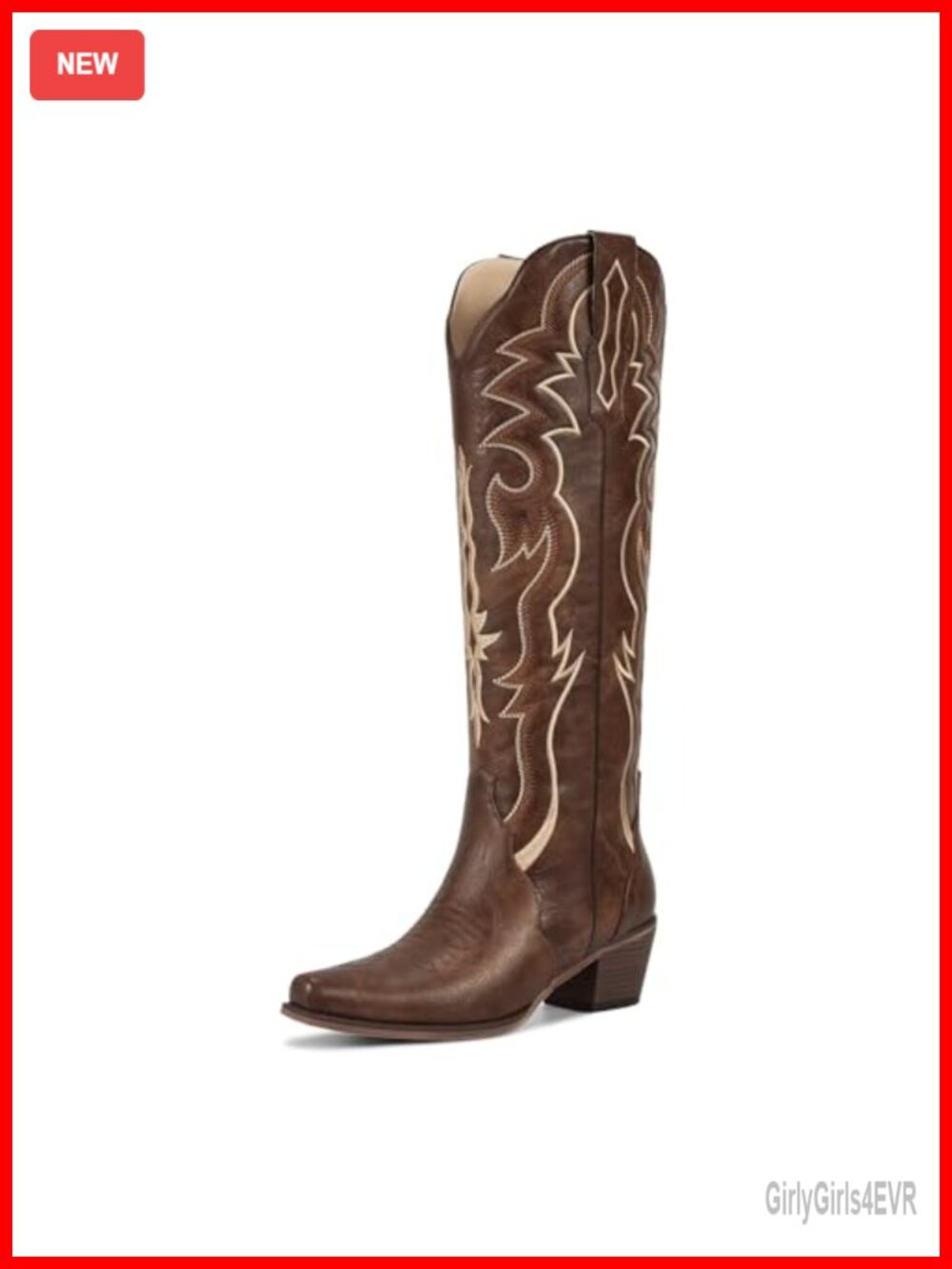 Knee High Cowboy Boots Faux Leather Snip Toe Block Heel Western Boots
